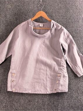 CMC USA Linen Cowl Neck Button Embellishments GRAY M Boho Lagenlook Coastal